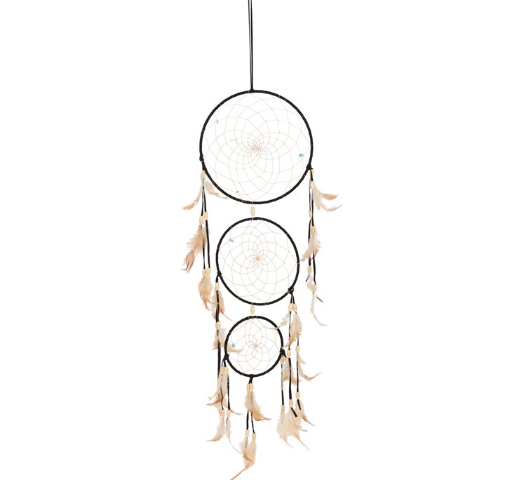 Black Triple Dreamcatcher with Feathers