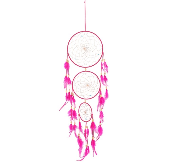 Pink Triple Dreamcatcher with Feathers