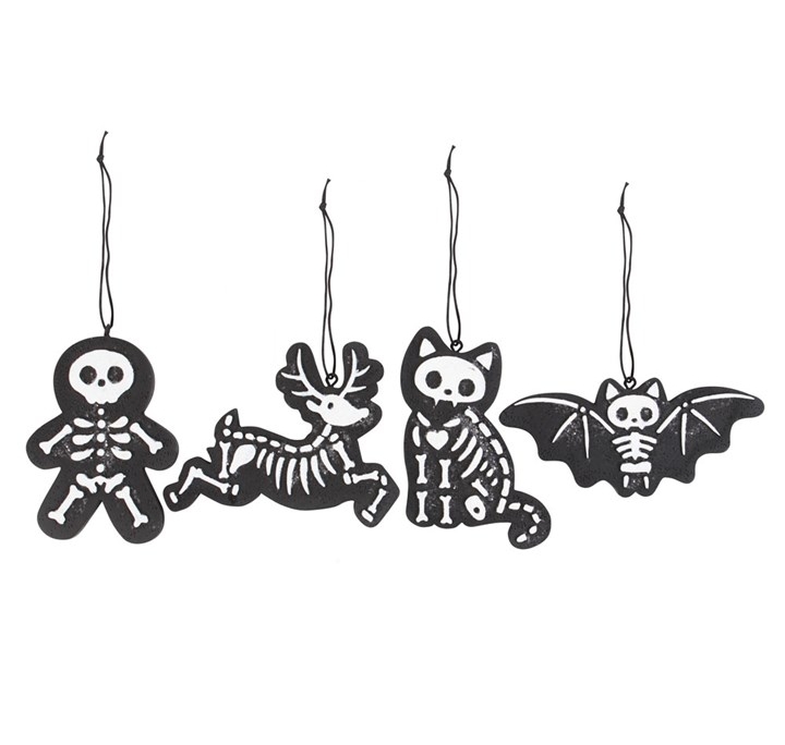 Set of 4 Black Creepy Skeleton Cookie Ornaments